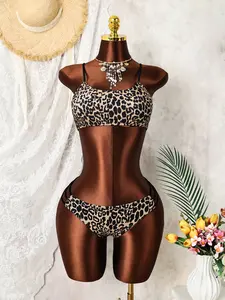 Leopard Print Bikini Set, European and American Style Sexy Design, Side Multi-Band Details, Perfect for Beach Vacation, Bikini Swimsuit