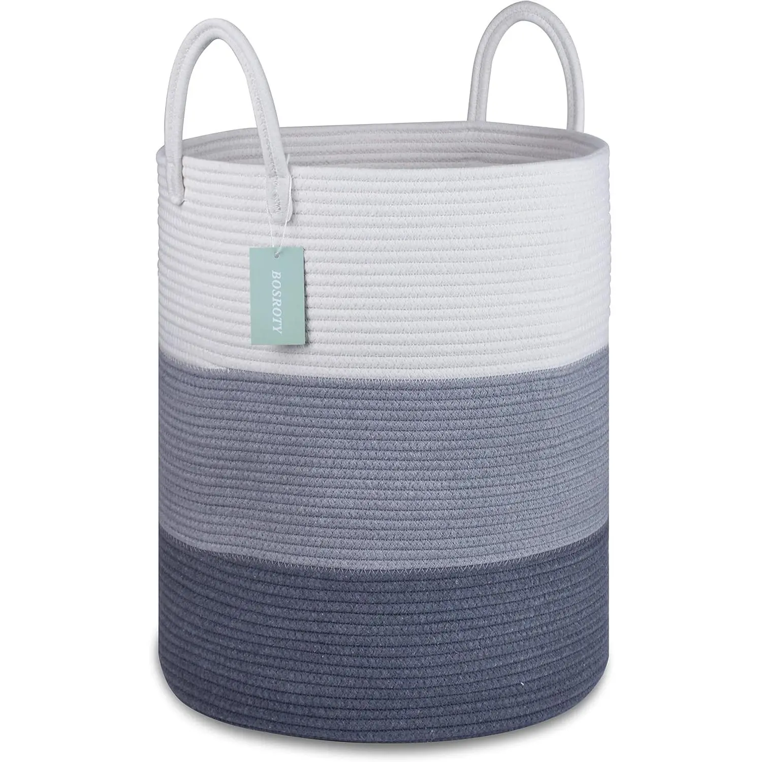 Large Laundry Hamper Basket for Girls Boys Kids 65L, Tall Nursery Hamper with Handles, Woven Blanket Basket for Toys Clothes Towels, 16"x 20", White & Gray