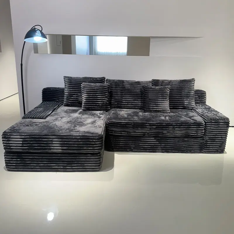 Right sofa seat,L shape Modular Sectional Sofa, Compressed Sectional Sofa Modern Minimalist Style Corduroy Couch,Unfold into a bed, Bedroom, Comfy Compressed Sofa Couch Space-Efficient Design-Gray
