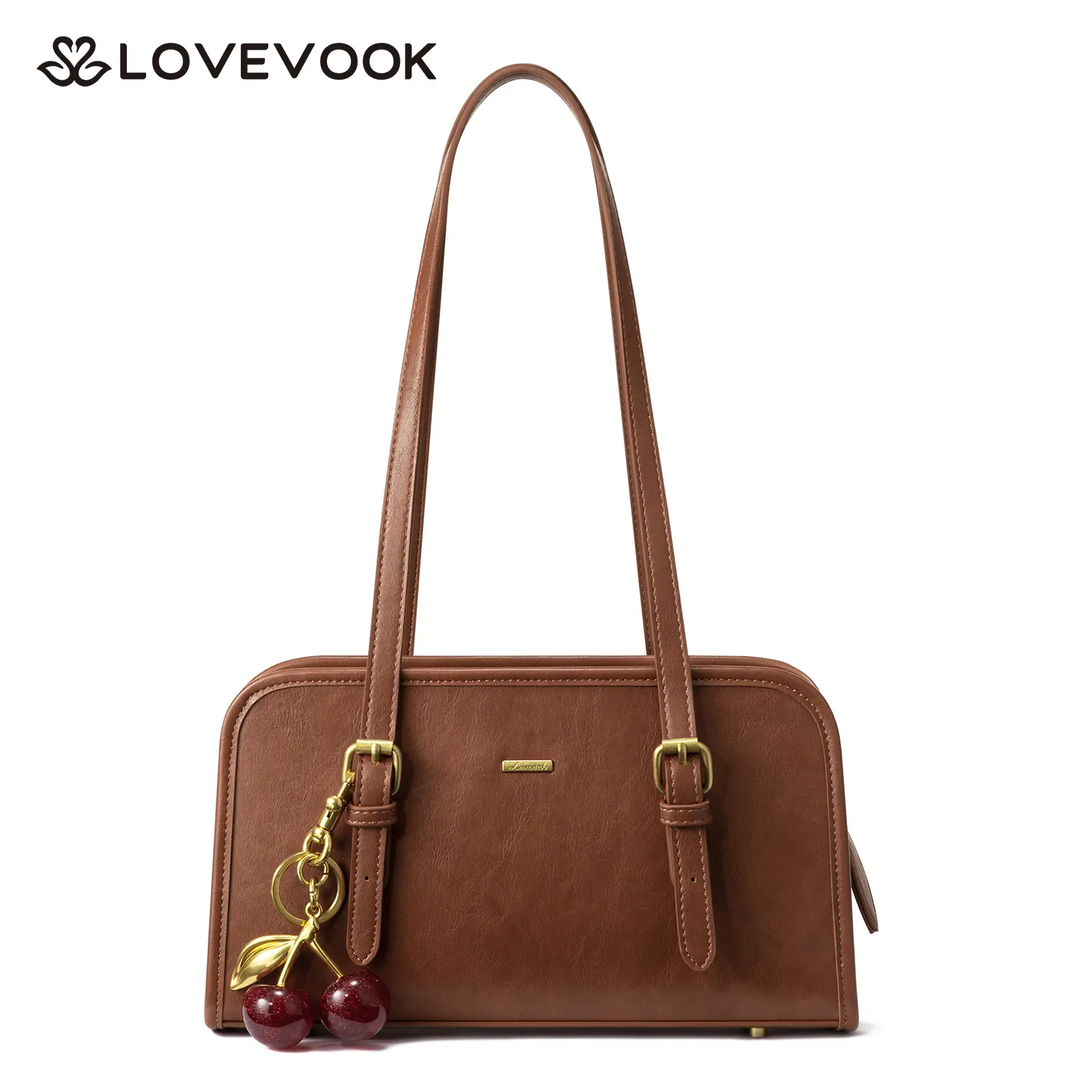 LOVEVOOK Swing Zip Shoulder Bag Small Purses for Women Trendy Handbags Mini Vintage Hobo Clutch with Cherry Pendant Lightweight Retro and Elegant Suitable for Daily Outings Shopping and Leisure