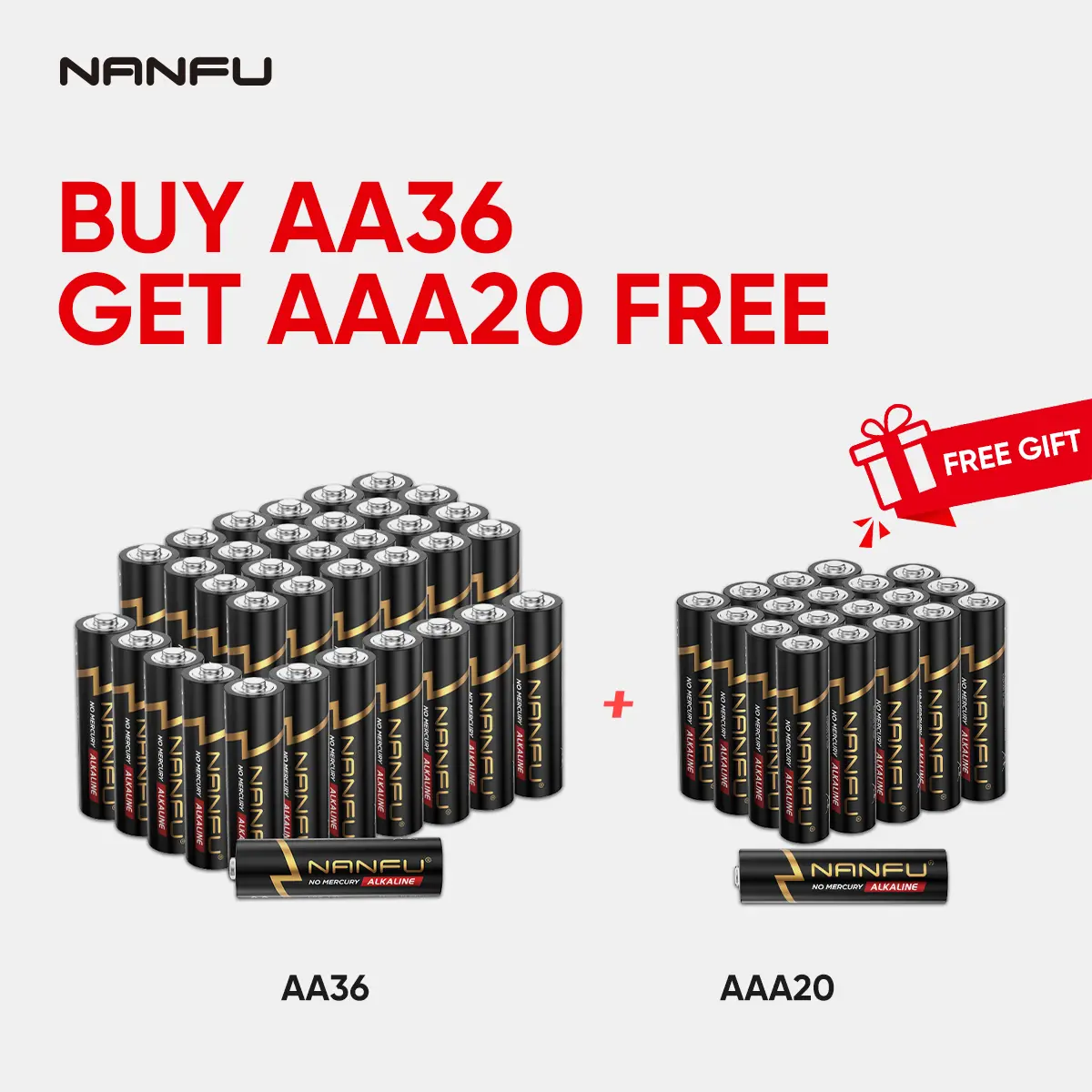 NANFU Alkaline Replacement Batteries - 36 Count AAA/AA 1.5V High Performance, 10-Year Shelf Life, Single-Use Non-Rechargeable for Phones & Electronics