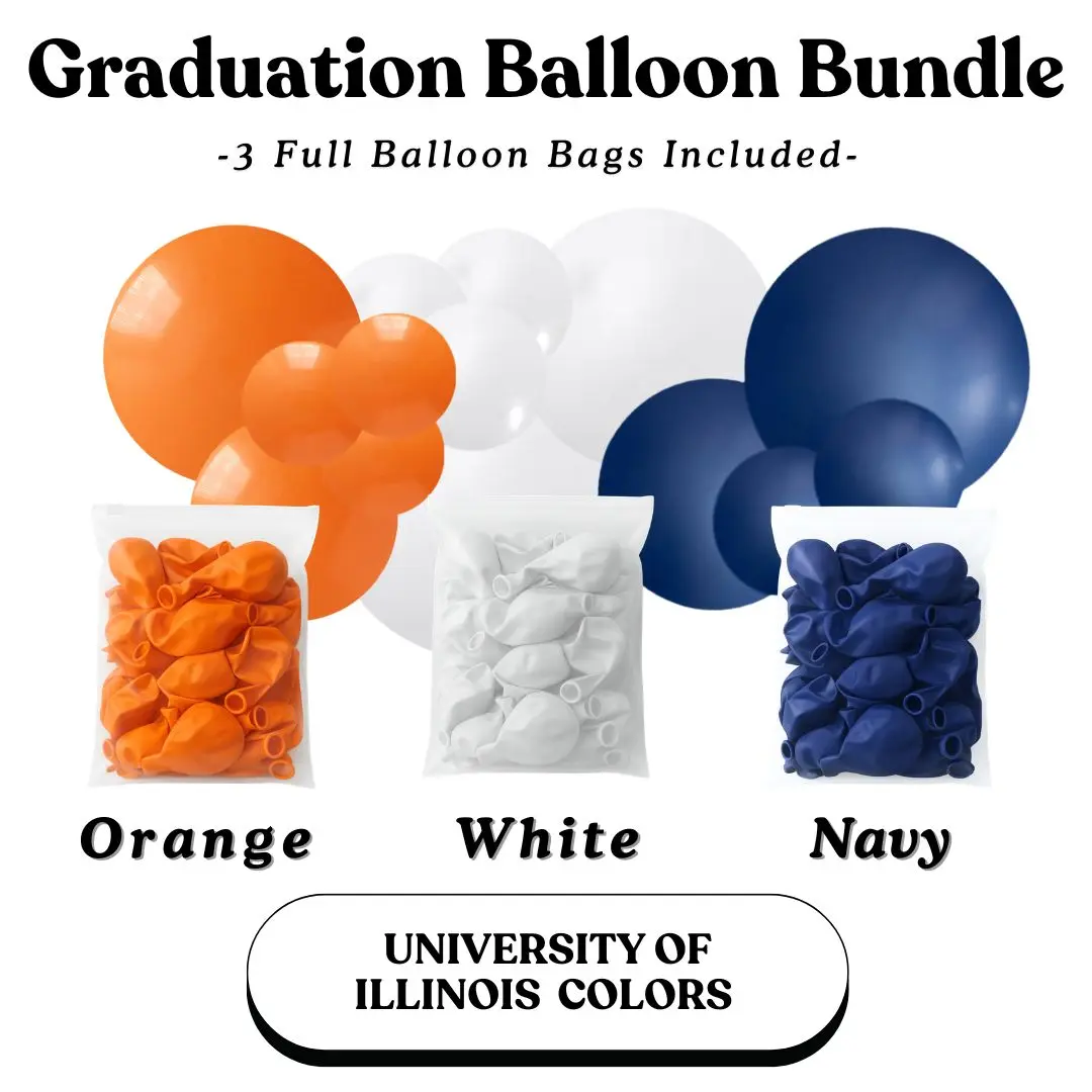 Graduation Balloon Bundle -  University Of Illinois Colors I Orange, White, Navy