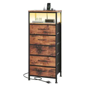 Modern Nightstand ，With Outlets & USB-C Port, Drawer Fabric Storage & Open Shelf,  Convenient Charging And Organization，For Living Room Or Bedroom