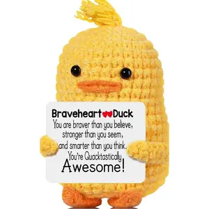 Inspirational Crochet Animals Stress Anxiety Relief Toys, Positive Affirmation Companion Crochet Duck, Handmade Mental Health Gifts for Women Men, Cute Desk Decor for Friends Coworkers Birthday