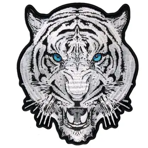 White Tiger Embroidered Vest back Iron on Biker [9 X 8 Inches] patch