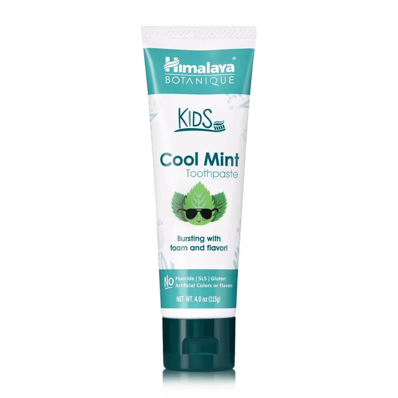 Himalaya Botanique Kids Toothpaste, Cool Mint, Fluoride-Free, Gentle, No Artificial Colors, SLS Free, Gluten Free, Cruelty Free, Vegan, Foaming, 4 Oz