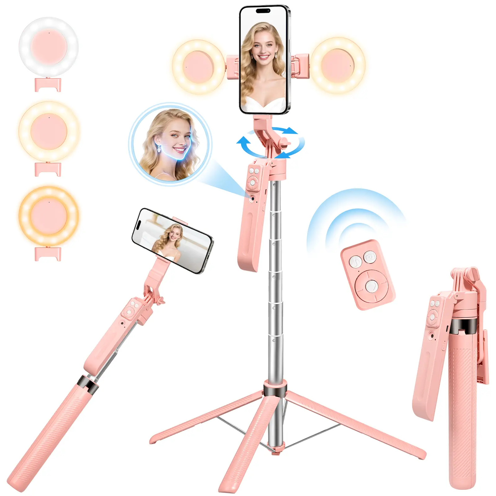 Auto Face Tracking Selfie Stick Tripod with Light, 360° Rotating Mount, Remote Control for iPhone, Smartphone, Cellphone Camera Accessories – Vlog Live Broadcasting Video Recording