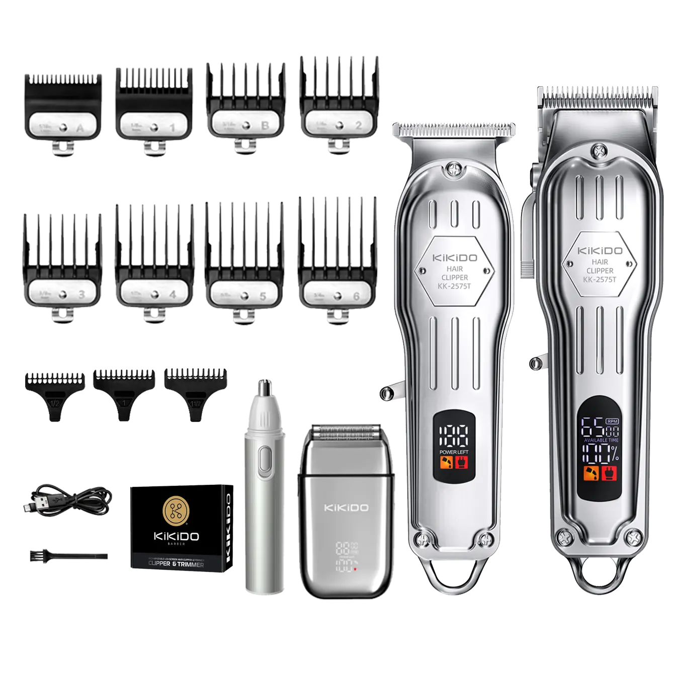KiKiDO Barber Grooming Kit Cordless Hair Clipper & Trimmer Set for Men Women Children Home Salon Use Dual Clippers Foil Shaver Nose Trimmer LCD Screen Long Battery Life