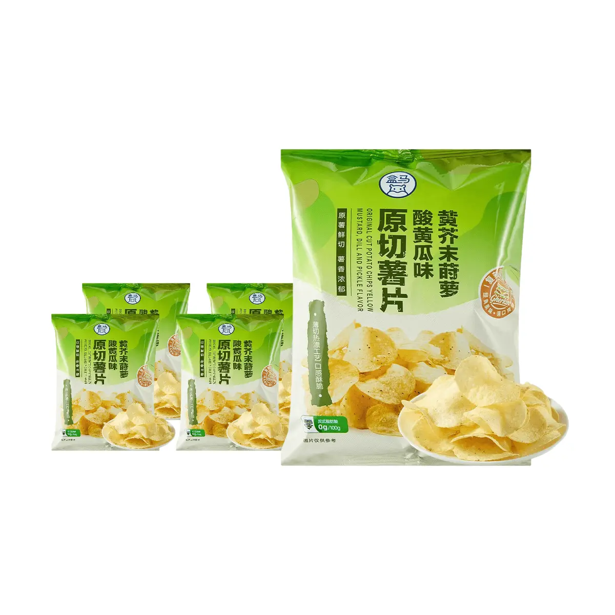 FRESHIPPO Original Cut Potato Chips - Wasabi Dill Pickle Flavor, 5 Pack (150g Each) - Crispy Thin Slices, Fresh Herbal Tangy Taste