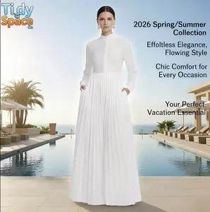 2026 cross-border spring and summer new temperament waist thin long sleeves pleated holiday