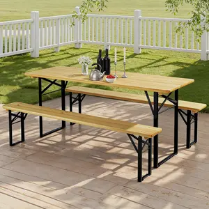 Picnic Combo 3PCS Set, 5.8FT Wood Table and Bench Set