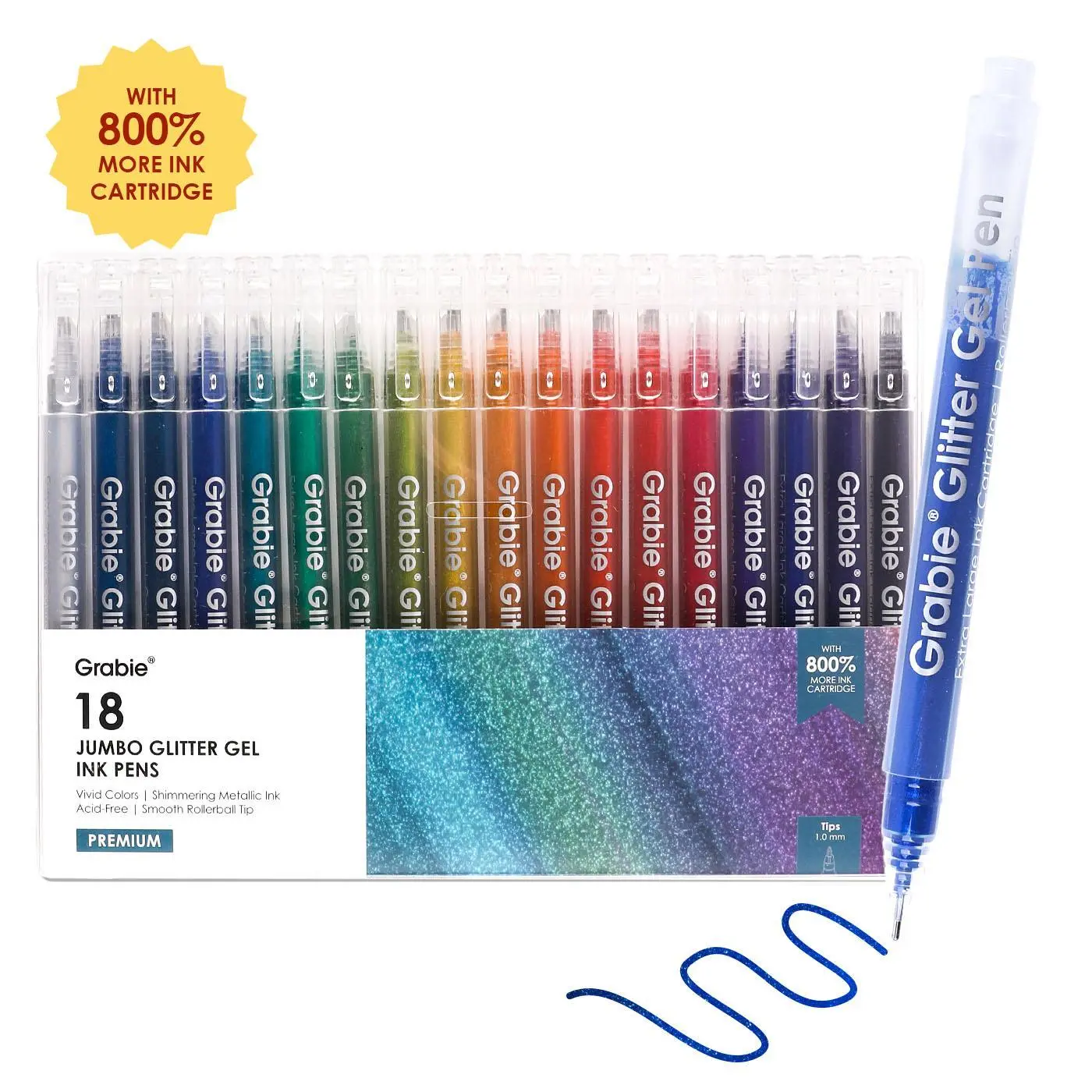 Grabie Jumbo Iridescent Glitter Gel Ink Pen Set Of 18, HolidayHaul