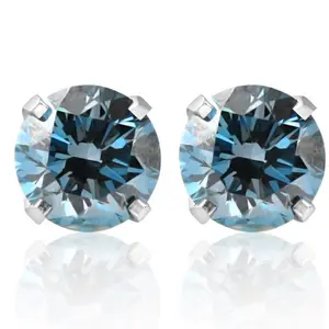 1 Ct T.W. Blue Lab Grown Diamond Studs 14K White Gold Earrings