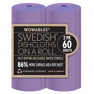 Wowables, Swedish Dish Cloths on a Roll, Reusable & Biodegradable Paper Towels, 30 Count Roll, 2 PACK