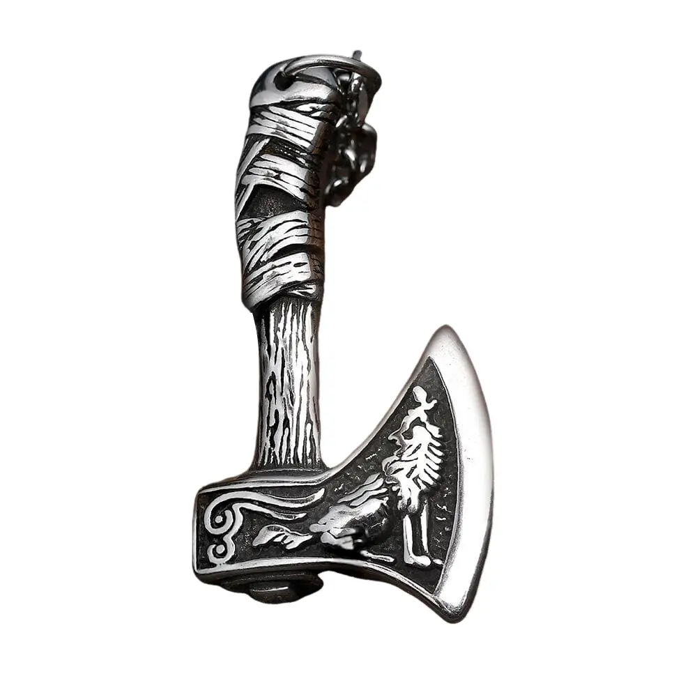 GTHIC Stainless Steel Viking Celtic Wolf Axe Pendant Gifts for Men Women