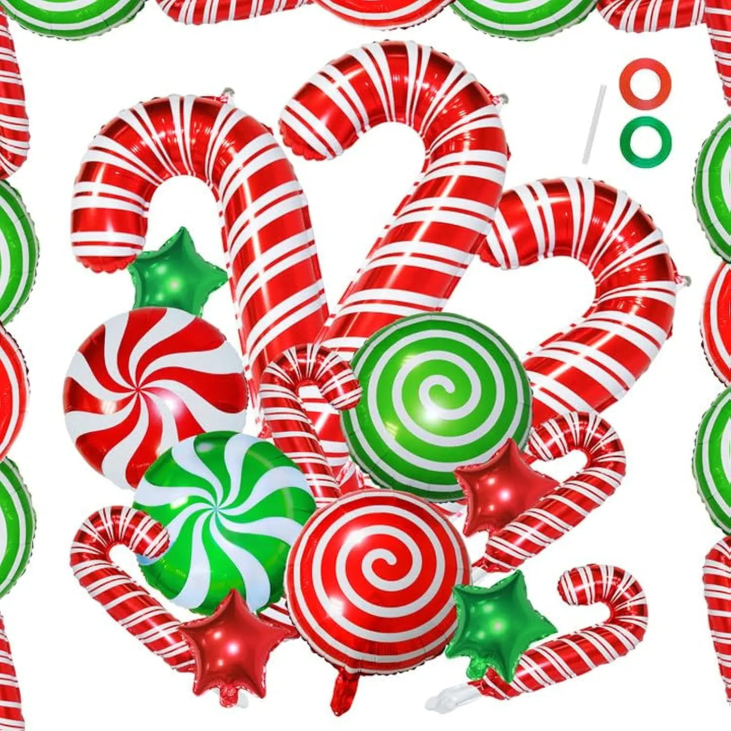 34Pcs Christmas Candy Cane Foil Balloons, Red White Green Big Candies Christmas Balloons For Christmas Party Supplies And Photo Backdrop