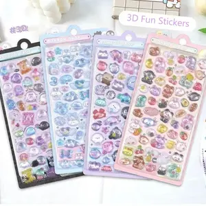 6pcs/set Cartoon Waterproof Embossed Fun Stickers, Cute 3D Decorative DIY Phone Case Diary Notebook Greeting Card Calendar Decals