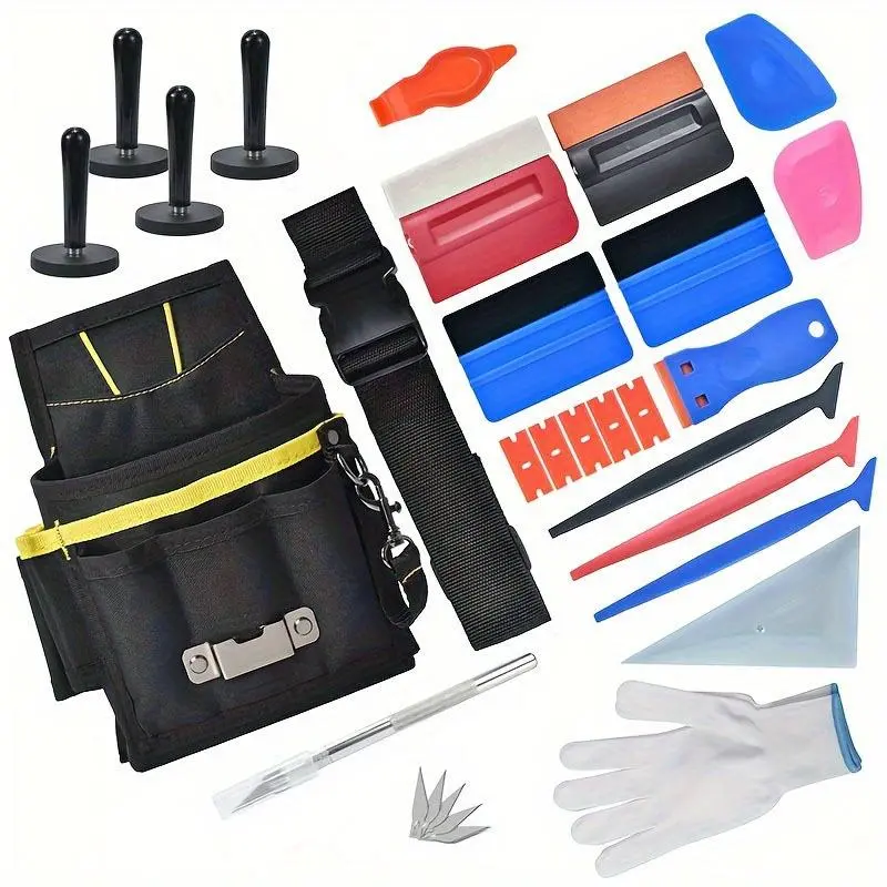 Vinyl Wrap Tool Kit for Car, Tint Wrapping Kit with Apron Waist Bag, Magnet Holder Micro Wrap Stick Squeegee, PPF Squeegee Kit, Essential kit for Vehicle Film Installing