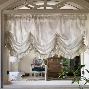French Cream Style Valance Curtain, 1 Count Wave Edge Short Curtain, Window Curtain, Home Decoration Curtain for Home Living Room Bedroom, Home Decor, Home Decorative Curtain
