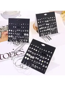 90 Pairs Stud Earrings Set for Women-Dainty Earrings Pack for Sensitive Ears-Hypoallergenic Post Earrings Stack Silver Flower Butterfly CZ Hoop Dangle Earrings Casual Trendy Jewelry Flat Pierced Jewelry