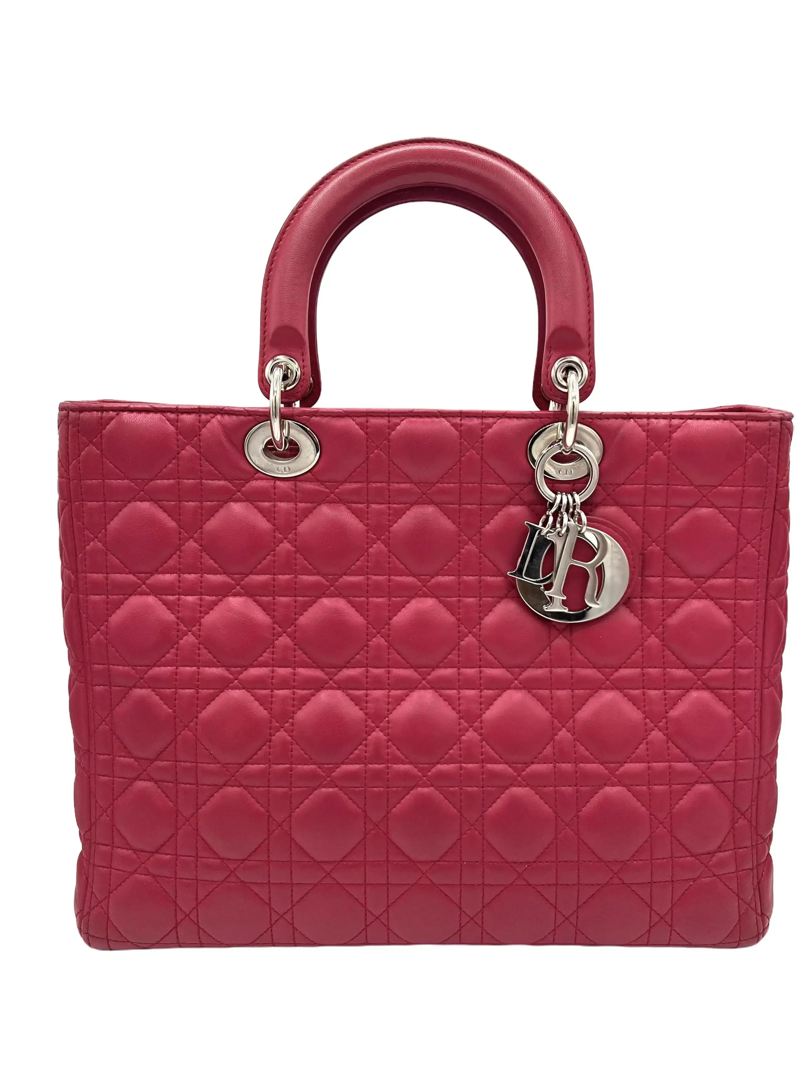 Pre-owned Dior LEATHER Shoulder Bags LAMBSKIN CANNAGE LARGE LADY FUCHSIA