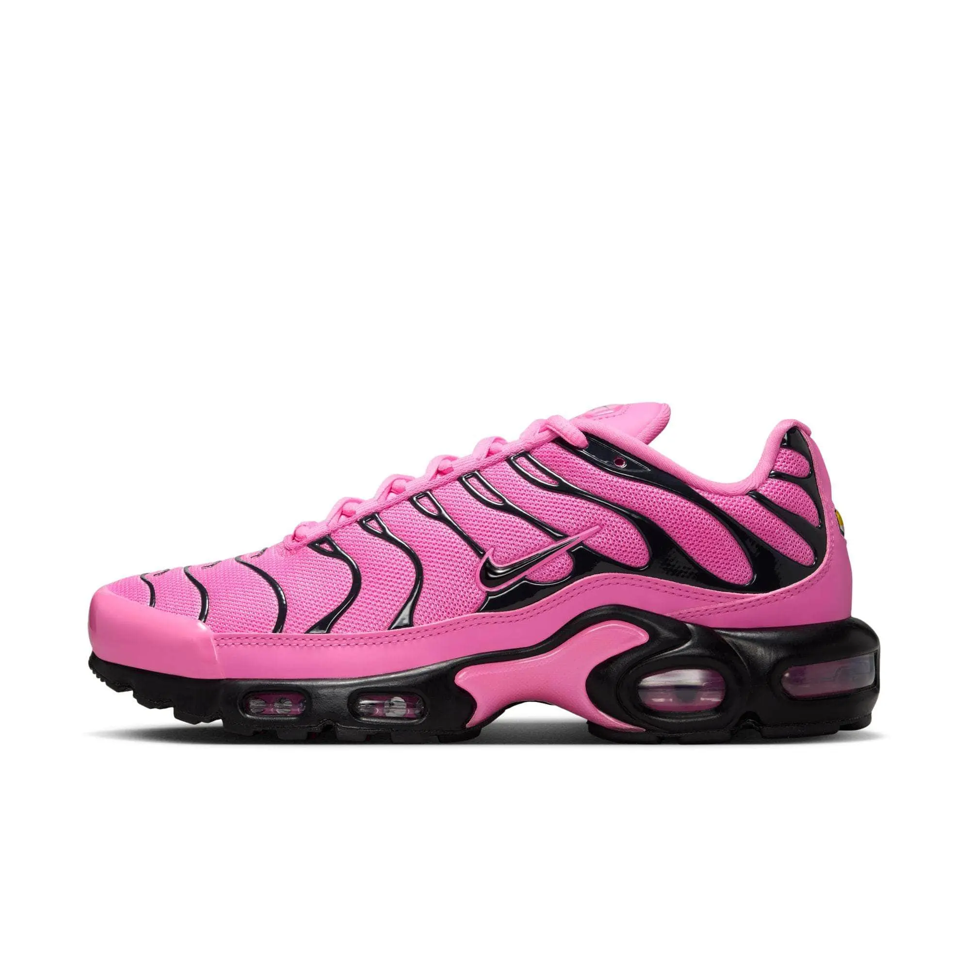Women's Nike Air Max Plus "Pink Black" Mid Sneaker - Casual Athletic Footwear with Reflective Details, Metallic Accents, Mesh Upper, Foam Midsole, Sporty Chic Style, Cage Detail, Durable Traction, Not Intended for PPE