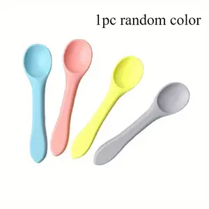 Random Color Silicone Baby Spoon, Soft Baby Feeding Spoon, Baby Food Supplement Spoon, Baby Bottle Spoon, Kitchen Utensils for Home Use