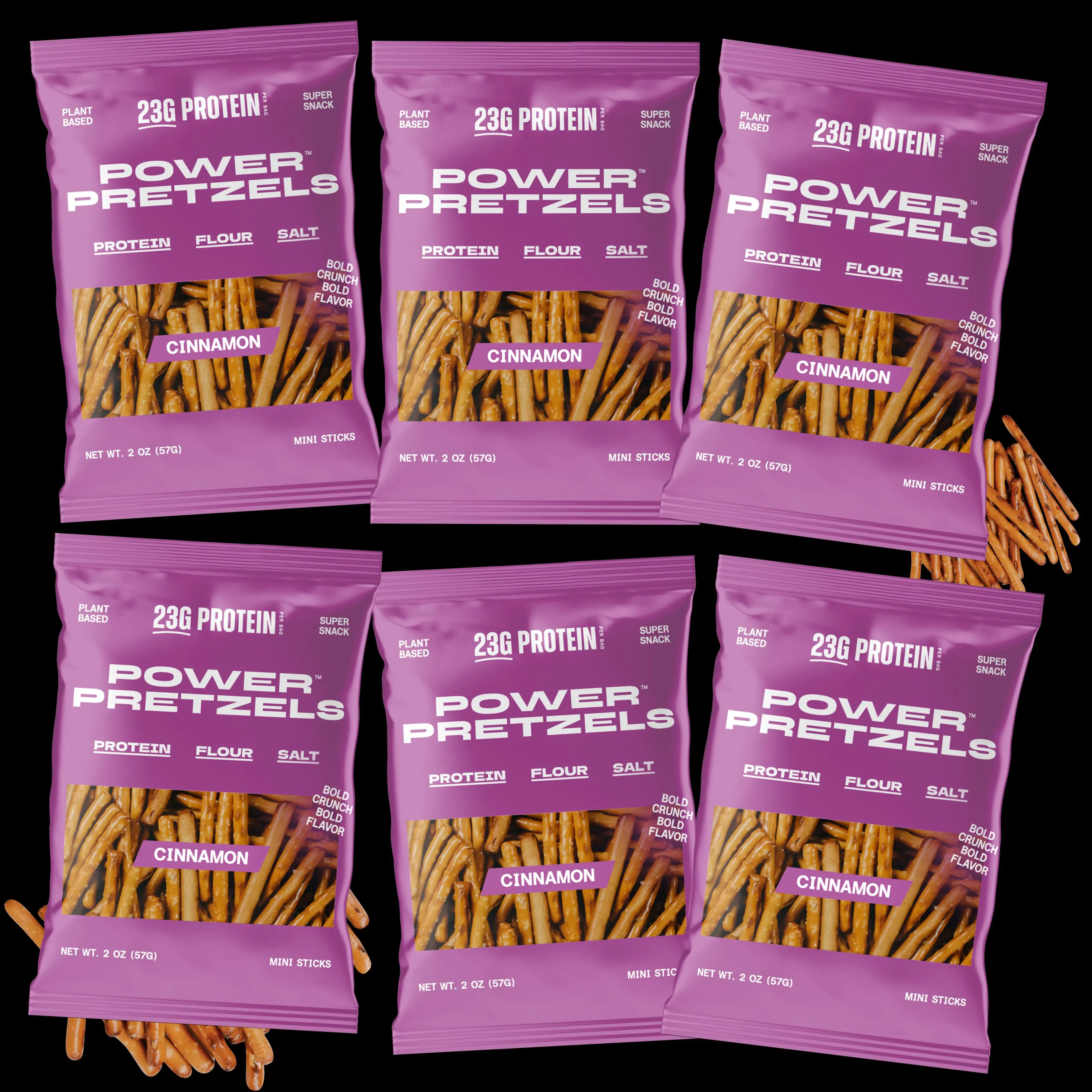 High Protein Pretzel Sticks, Cinnamon 23g Protein per Bag Dairy Free, Savory and Crunchy Low Calorie Snack for Active Adults, Great for Gym, Work, or On-the-Go, 2 oz (6 Pack)