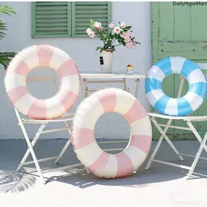 Striped Thick Eco-PVC Inflatable Swim Ring, Unisex #60-#100 Sizes Pool Accessory, Lightweight Design, Secure OPP Card Packaging, Ideal for Swimming Pools & Beach Summer Water Fun