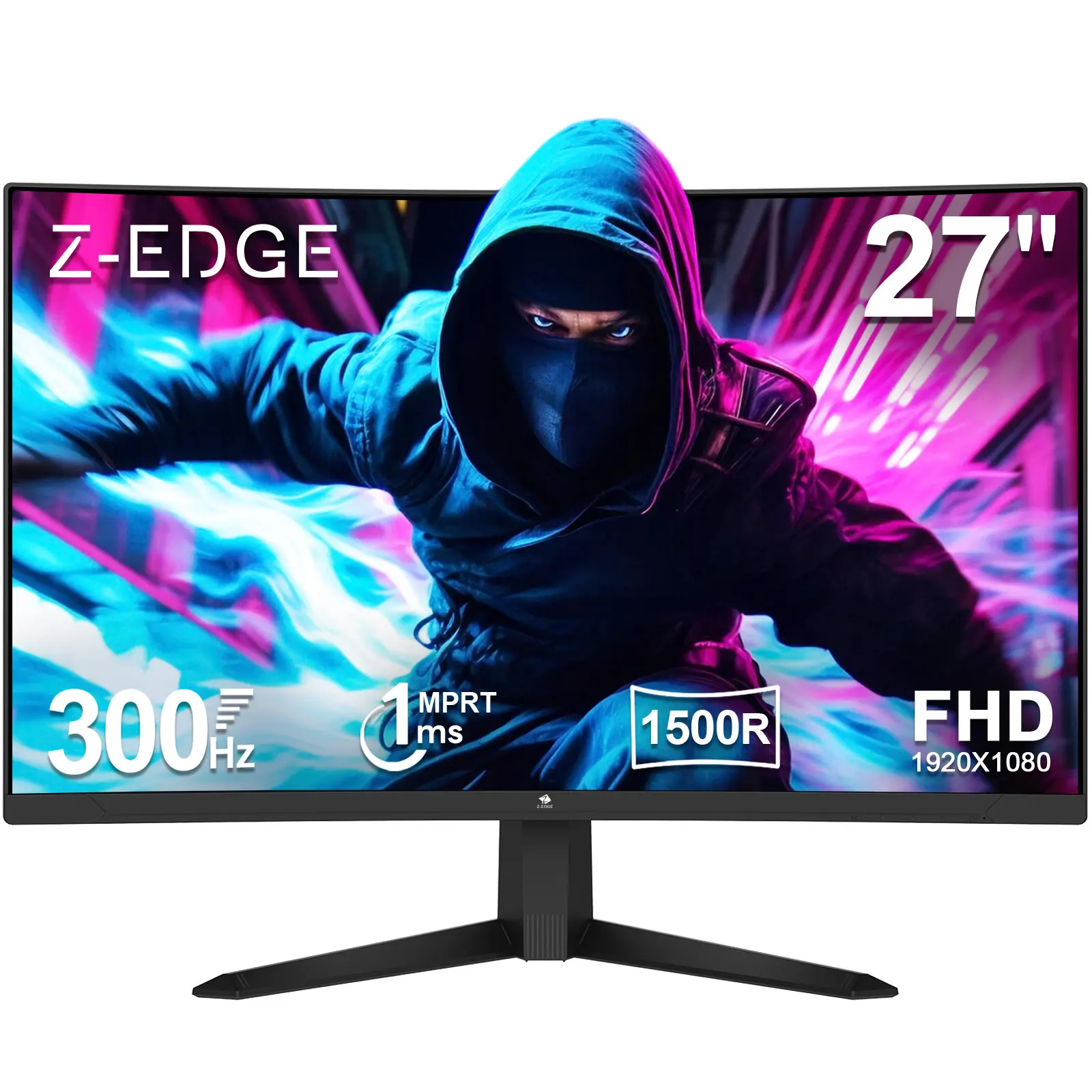 Z-EDGE UG27S 27-Inch Curved FHD Gaming Monitor - 300Hz, 1080P, Frameless Design, FreeSync, Eye Care, Dual HDMI & Display Ports, for PC Computers, Monitors Gaming Upgrade