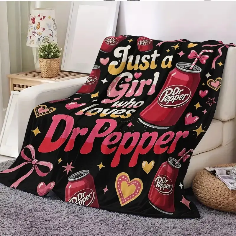 Dr. Pepper Retro Cool Vibe American Style Flannel Slogan Blanket, A warm nap blanket，Weighted Throw, Classic Warm Decor Piece, Ideal Gift for Loved Ones，Suitable for use in offices, sofas, and travel settings, etc.