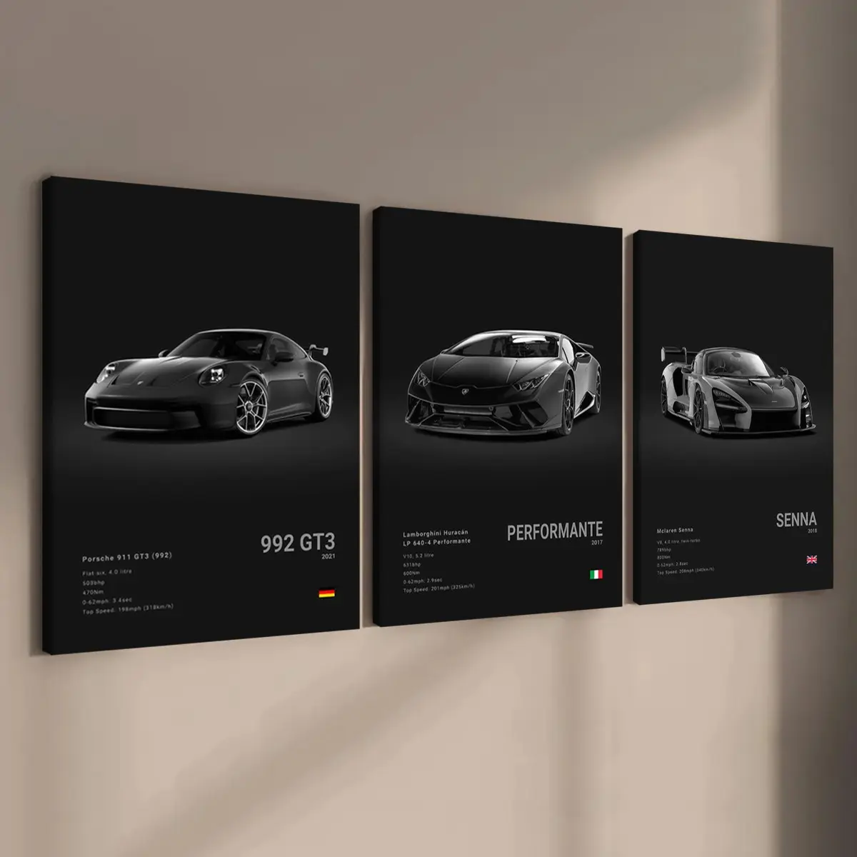 3-count wooden frame canvas, supercar art poster, Wall Art Painting, Modern Cool Design, cool male bedroom car decoration pattern, car collector, suitable for living room, office, home wall decoration, Aesthetic Wall Decor, Decoration Items, ideal gift