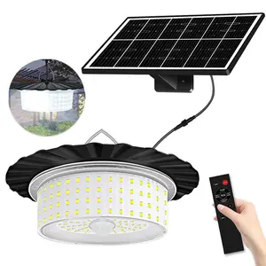 Solar Powered LED Pendant Light with Motion Sensor, Waterproof Outdoor 360° Wide Angle Floodlight, 5 Modes Remote Control, Deck and Patio Use