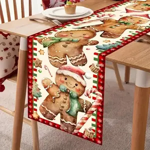 Christmas Gingerbread Man Design Table Runner, Long Rectangular Desktop Decoration, Perfect for Holiday Celebrations & Home Decor