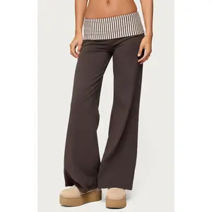 Edikted Women's Meshey Striped Fold Over Pants