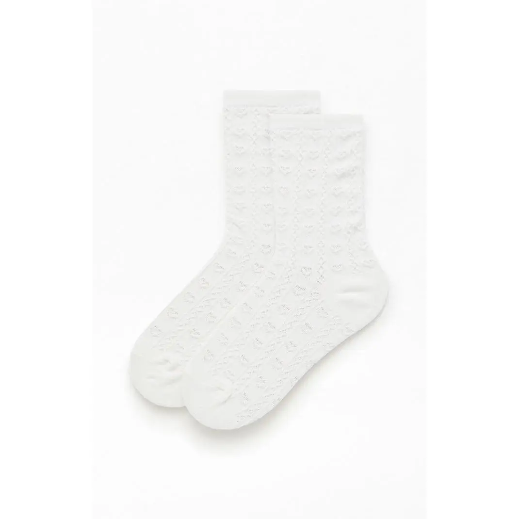 John Galt Women's White Heart Pointelle Socks John Galt Women's White Heart Pointelle Socks
