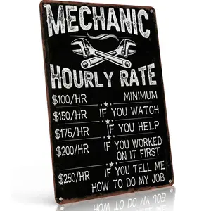 Funny Mechanic Metal Sign "MECHANIC HOURLY RATE" Humorous Retro Wall Art & Home Decoration, Wall Decor & Bedroom Decor for Garage, 8×12 Inch Aluminum, Vintage Rustic Style, Ideal Gift for Mechanics & Auto Enthusiasts Workshops Man Cave