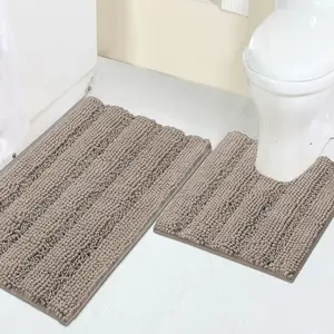 Rugs Set Non-Slip Bath Mats for Absorbent Shaggy Rugs for Tub Shower Plush Bath Rug Plus U Rug (Standard: 20" x 32" and 20" x 20" U), Taupe