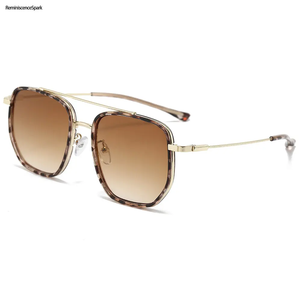Retro Geometric Square Double Bridge Classic Shades - High Quality Stylish Protective UV400 Polarized Metal Aviator Sunglasses for Adults, Driving, Hiking, Lightweight Durable Rectangular Sports Eyewear (Retro Charm Meets Sporty Cool)
