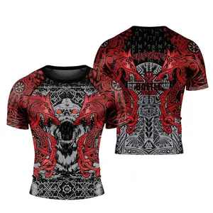Rage of Viking Berserker Men's Short Sleeve Rash Guard – Norse-Inspired Design, Bold Viking Berserker Graphic, Perfect for Workout, Outdoor Adventure, and Activewear, Ideal Gift for Viking & Mythology Fans