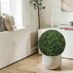2Pcs 18.5in Green Plastic Artificial Boxwood Topiary Ball Set - Weather-Resistant, Deformation-Resistant Round Faux Green Sphere with Internal Wire, No Maintenance, Easy Installation for Garden, Home Decor