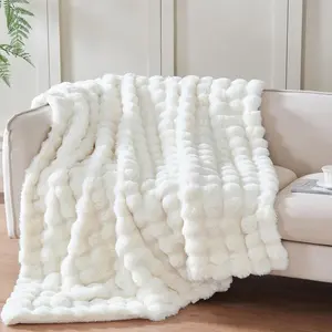 50x60" Ultra-Soft Faux Fur Throw Blanket – Thick, Warm Sherpa for Couch, Sofa, Bedroom & Camping, Cozy Decorative Blanket in Bubble Ivory White