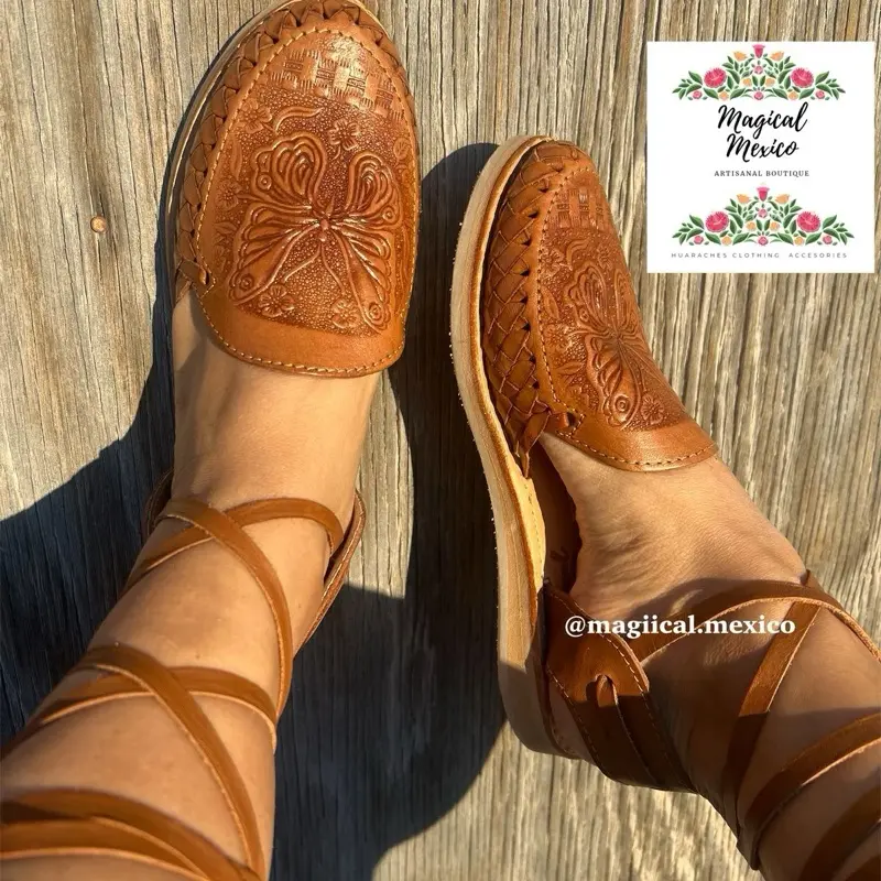 Huaraches sandal women butterfly tooled lace-up brown color/ huarache shoe women’s / leather sandal women