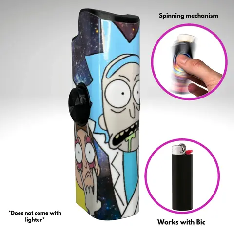 FLKR LYTR R&M Single Patented Polypropylene Plastic Spinning, Soothing, Protective Fidget Spinner Bic Lighter Cover (2.35×1.04×0.63in) - Lighter Covers Accessory for Fidget Lovers, Gift