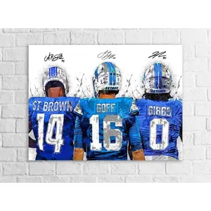 Jared Goff, Amon-Ra St. Brown, Jahmyr Gibbs, Detroit Lions, Poster Print NOT Canvas Unframed, Wall Art, Man Cave, Kids room, Office