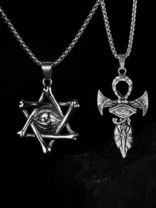 Punk Style Skull & Eye Design Pendant Necklace & Bone Hexagon Pendant Necklace, Fashion Jewelry for Party, Daily Clothing Decor, Trendy Exquisite Jewelry for Gift