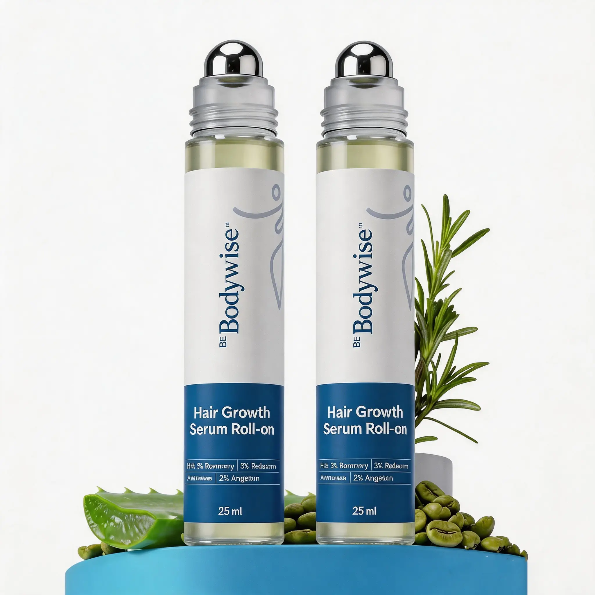 2 Pack BeBodywise Advanced Hair Density Roll-On Serum 25 ml |   5% Saw Palmetto, 3% Rosemary, 1% Caffeine Herbasome & 3% Fenugreek |   Scalp Serum for Reduced Hair Fall |   Men & Women