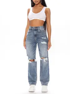 Go Off Boyfriend Distressed Jeans - Medium Blue Wash