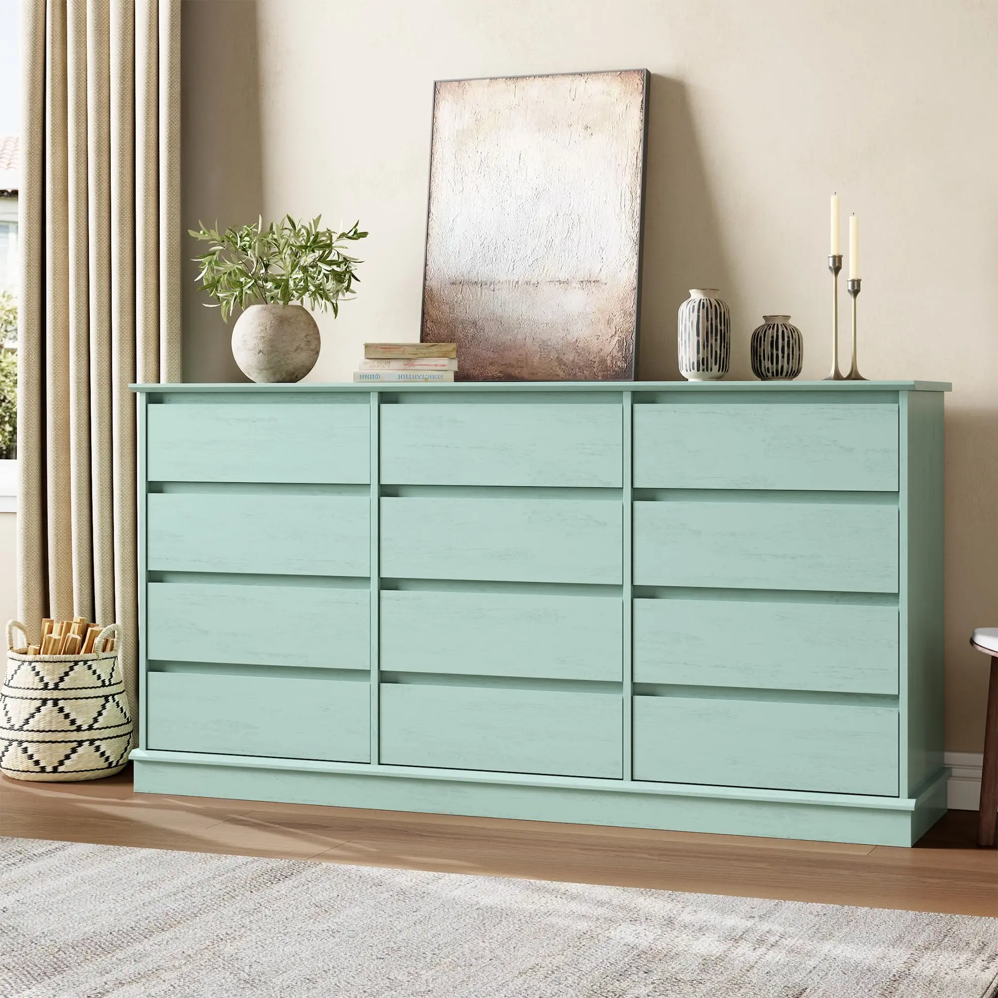 Garvee 12-Drawer Engineered Wood Dresser - Standing Bedroom Furniture, Wood Drawer Unit, Large Double Chest with Deep Compartments & Wide Top, Easy Setup, Green Finish for Bedroom, Living Room, Wood Drawer Bedroom Furniture