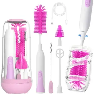 Rechargeable Electric Baby Bottle Cleaner Set, 2 Modes 360° Rotation Waterproof Electric Cleaning Brush with Silicone Brush Head, Multifunctional Home Travel Cleaning Kit Ideal for New Parents